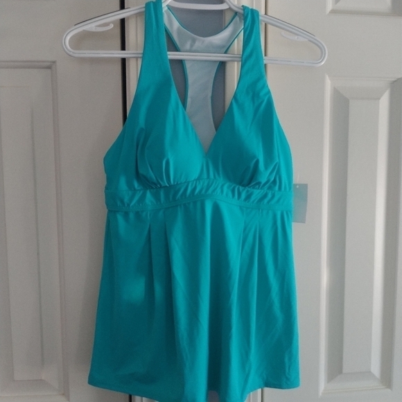 Land's End Sporty Racer back Straps Capri Aqua Tankini Swim Top 4 - Picture 2 of 11